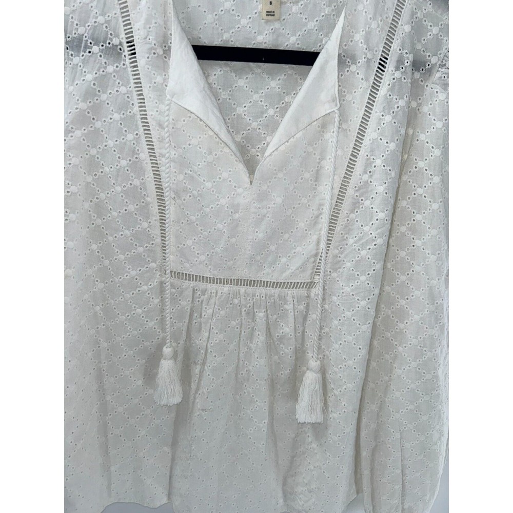 Women's Style and Co White Eyelet Peasant Long Sleeve Top Size S - Picture 4 of 7